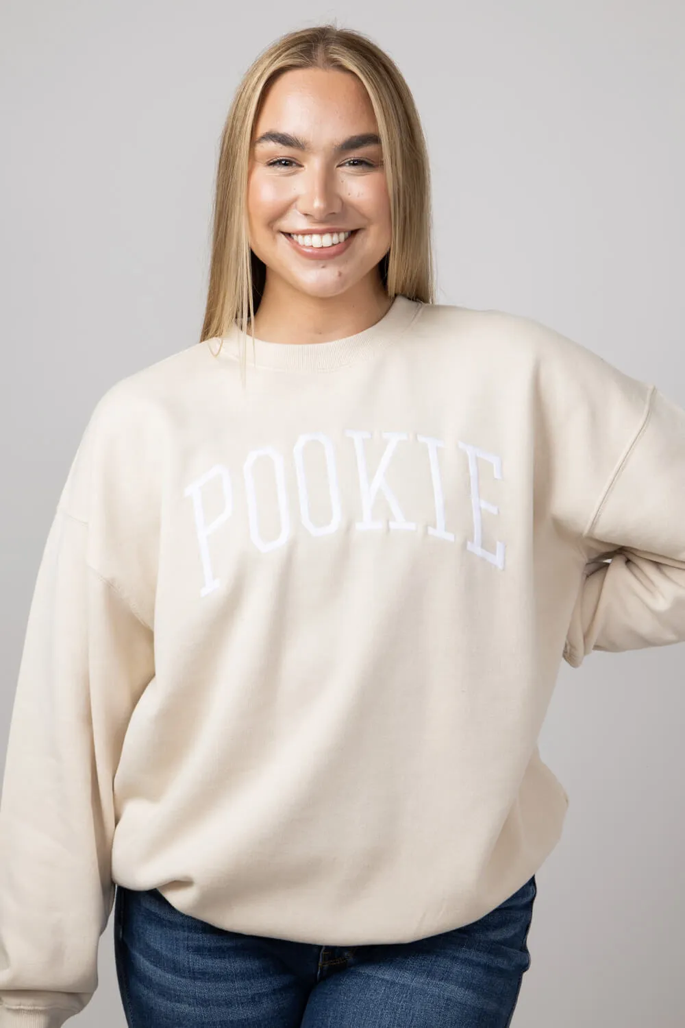 1897 Active Embroidered Pookie Fleece Sweatshirt for Women in Cream | GT087-CREAM