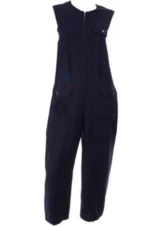 1990s Yohji Yamamoto Navy Blue Wool Sleeveless Jumpsuit