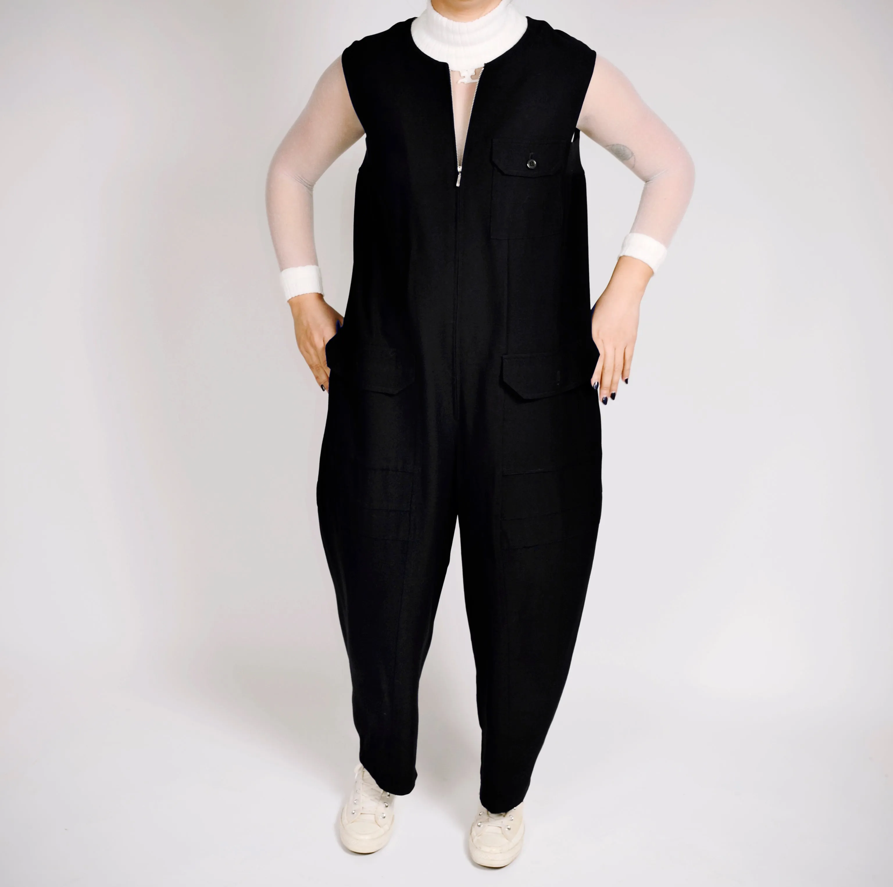 1990s Yohji Yamamoto Navy Blue Wool Sleeveless Jumpsuit