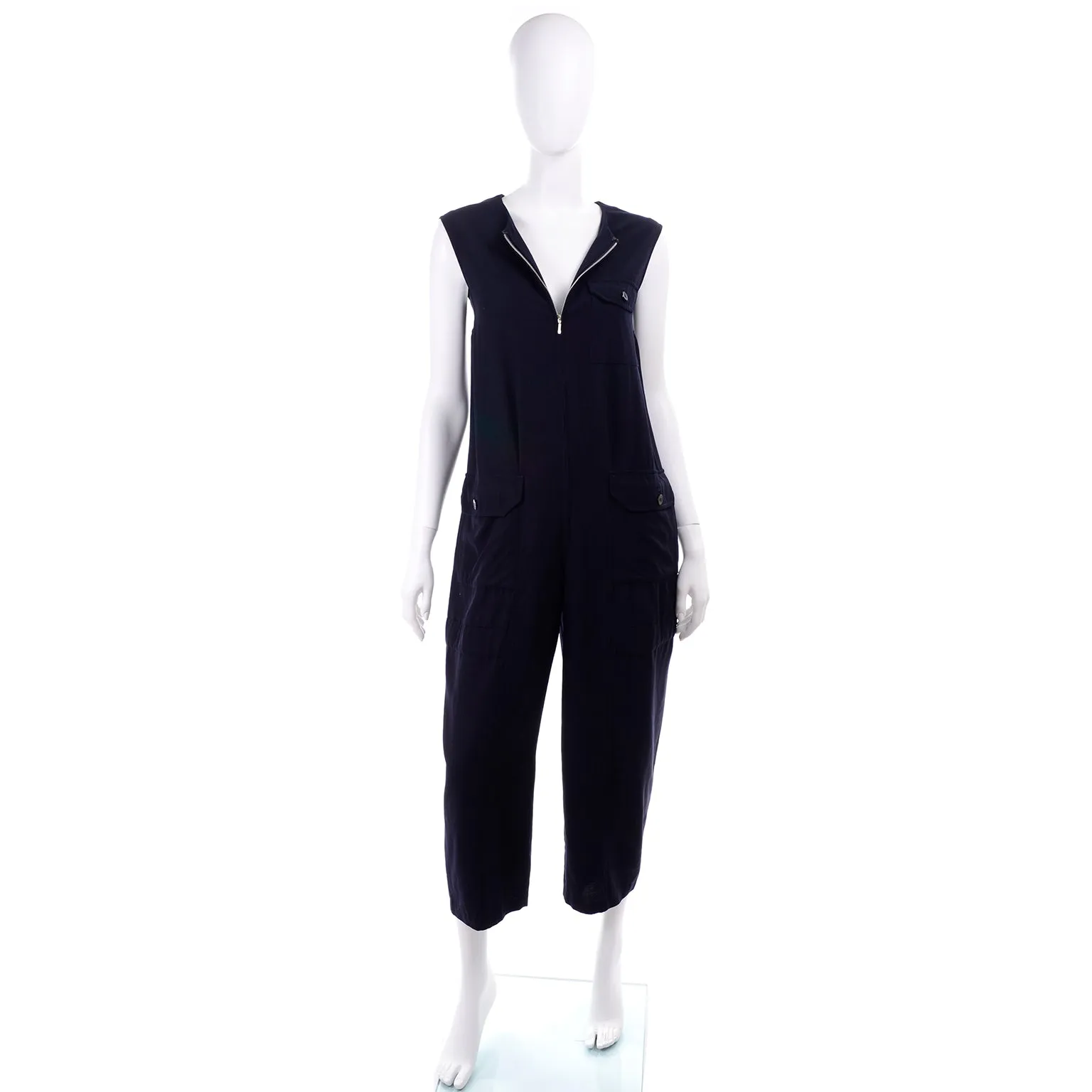 1990s Yohji Yamamoto Navy Blue Wool Sleeveless Jumpsuit