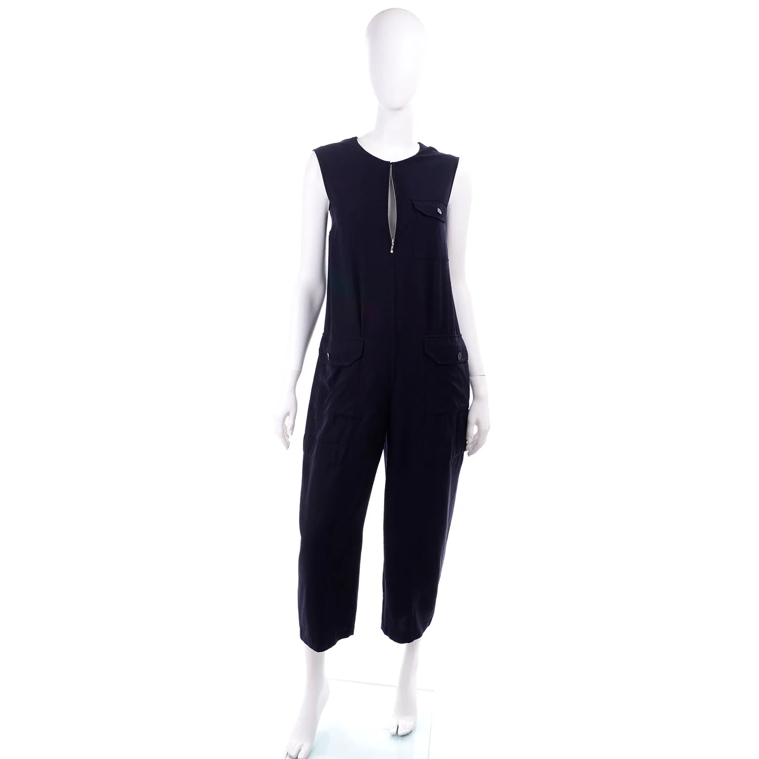 1990s Yohji Yamamoto Navy Blue Wool Sleeveless Jumpsuit