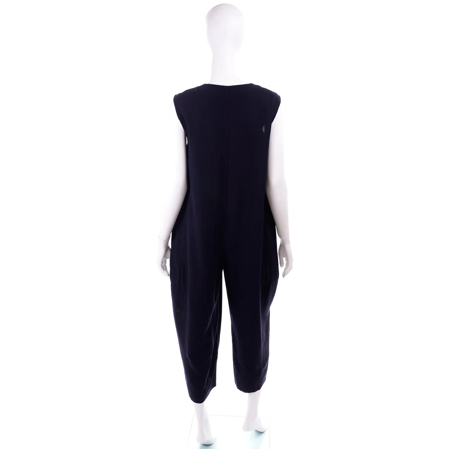 1990s Yohji Yamamoto Navy Blue Wool Sleeveless Jumpsuit