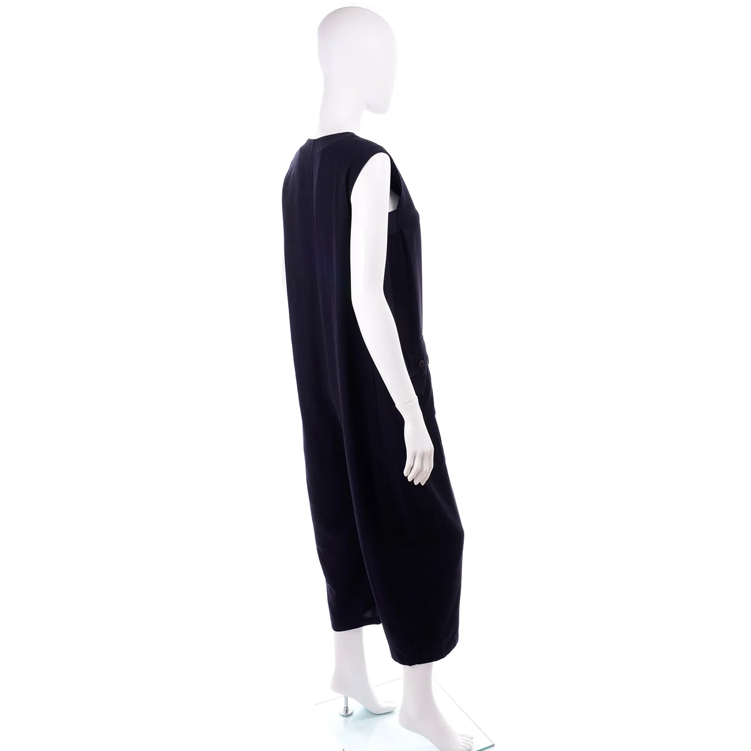 1990s Yohji Yamamoto Navy Blue Wool Sleeveless Jumpsuit