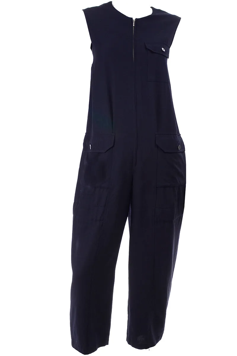 1990s Yohji Yamamoto Navy Blue Wool Sleeveless Jumpsuit