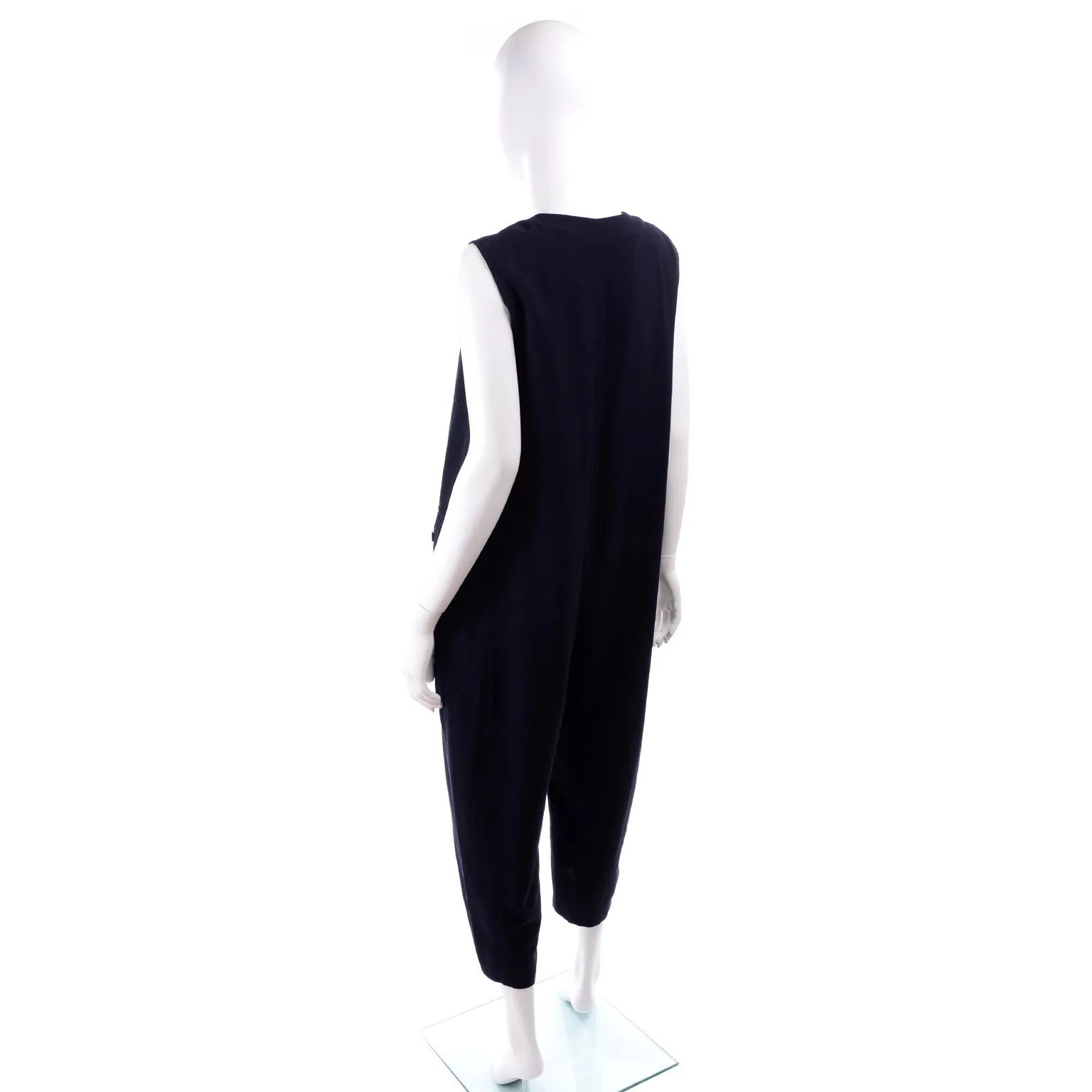 1990s Yohji Yamamoto Navy Blue Wool Sleeveless Jumpsuit