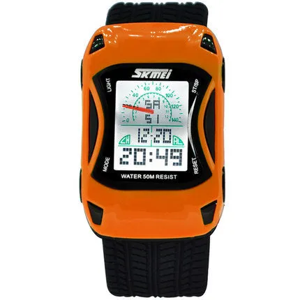 2017 Hot Kids Watches Silicone Jelly Waterproof Swim Sport Wristwatches For Children Car Style Digital Led Cartoon Watch For Boy