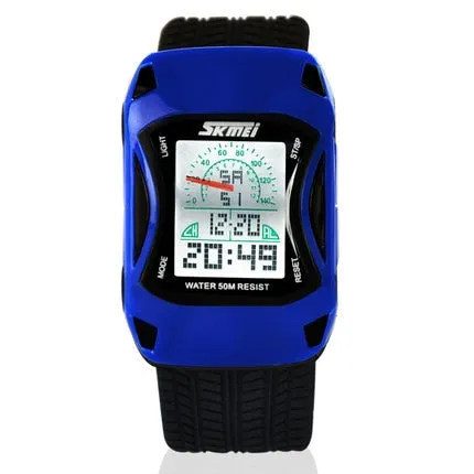 2017 Hot Kids Watches Silicone Jelly Waterproof Swim Sport Wristwatches For Children Car Style Digital Led Cartoon Watch For Boy