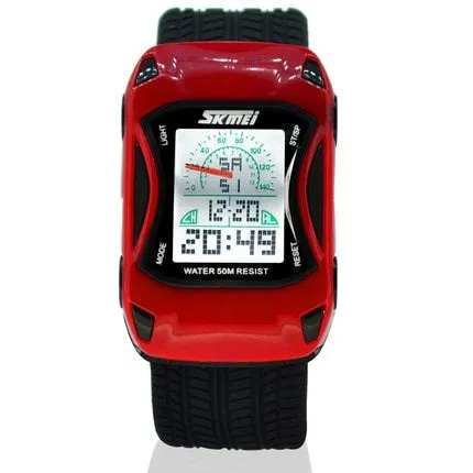 2017 Hot Kids Watches Silicone Jelly Waterproof Swim Sport Wristwatches For Children Car Style Digital Led Cartoon Watch For Boy