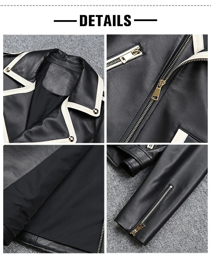 2022 New Design Genuine Sheepskin Leather Jackets Rivet MotorcycleJacket Women Real Leather Coat Turn Down Collar TF4773