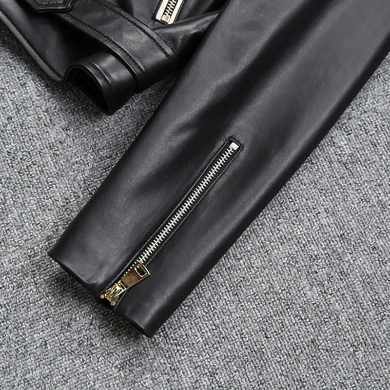 2022 New Design Genuine Sheepskin Leather Jackets Rivet MotorcycleJacket Women Real Leather Coat Turn Down Collar TF4773