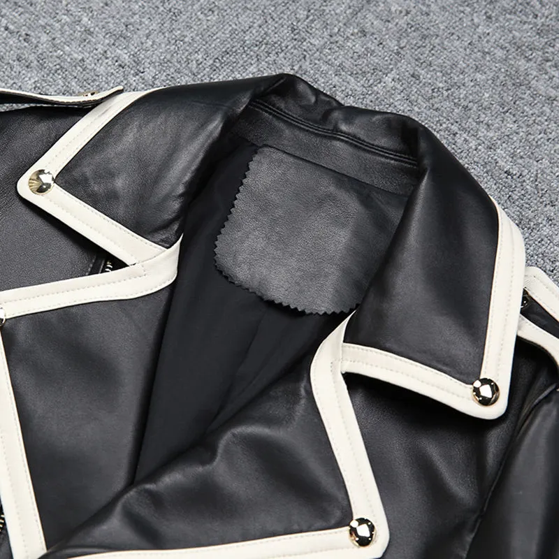 2022 New Design Genuine Sheepskin Leather Jackets Rivet MotorcycleJacket Women Real Leather Coat Turn Down Collar TF4773