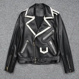 2022 New Design Genuine Sheepskin Leather Jackets Rivet MotorcycleJacket Women Real Leather Coat Turn Down Collar TF4773