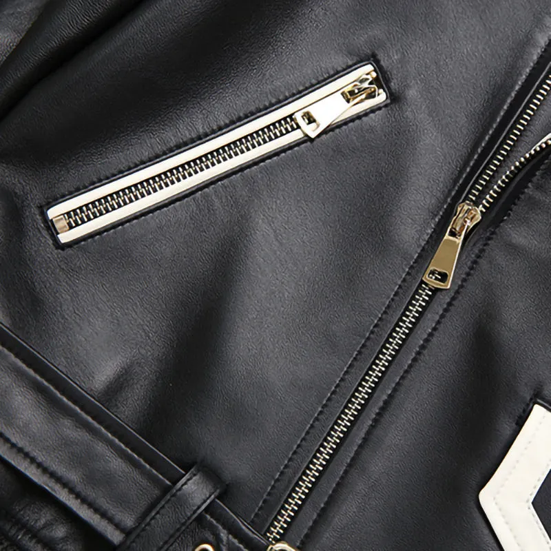 2022 New Design Genuine Sheepskin Leather Jackets Rivet MotorcycleJacket Women Real Leather Coat Turn Down Collar TF4773