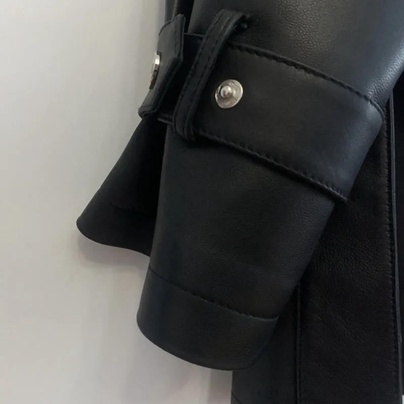 2022 New Style Genuine Sheepskin Leather Jacket Luxury Real Leather Coat Oversize With Belt CL4871