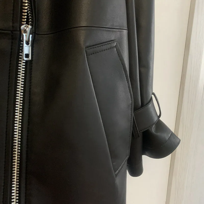 2022 New Style Genuine Sheepskin Leather Jacket Luxury Real Leather Coat Oversize With Belt CL4871
