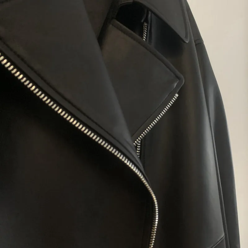 2022 New Style Genuine Sheepskin Leather Jacket Luxury Real Leather Coat Oversize With Belt CL4871