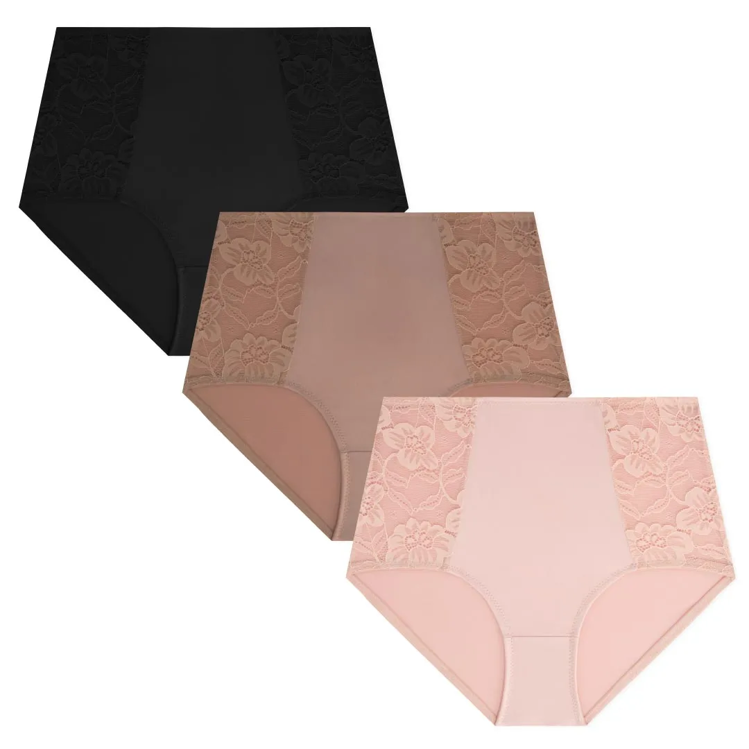 3 Pack Shaping Lace Accented Briefs