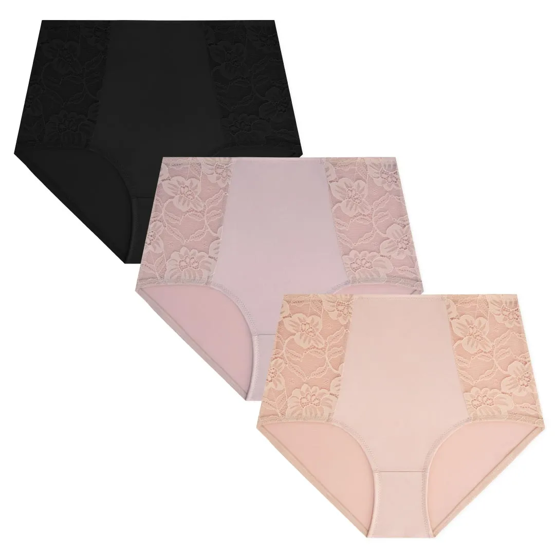 3 Pack Shaping Lace Accented Briefs