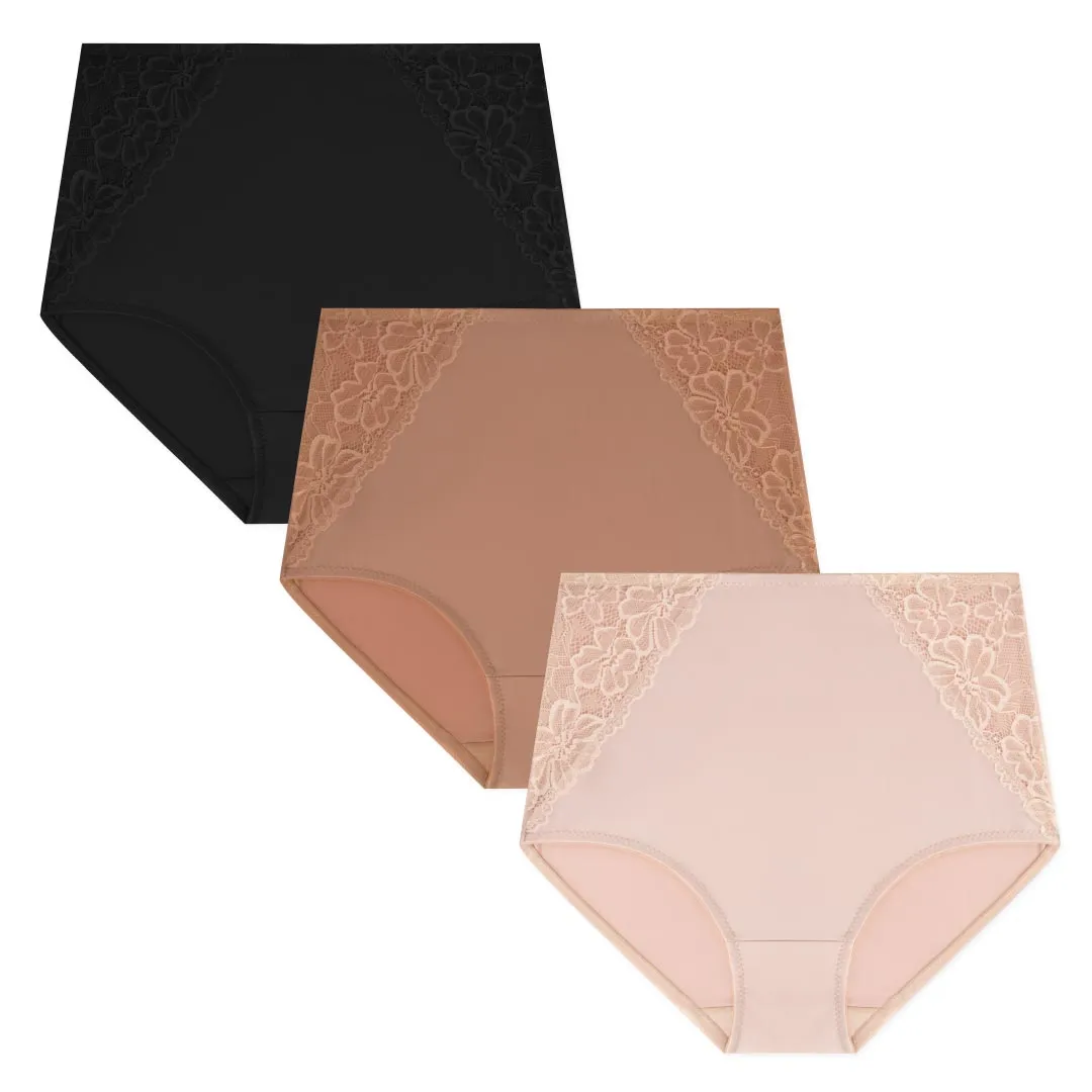 3 Pack Shaping Lace Accented Briefs
