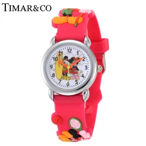 3D Cartoon Watch Children Girls Pink Rubber Band Watches Fashion Girls Student Quartz Clock Women Kids Relojes Relogio Feminino