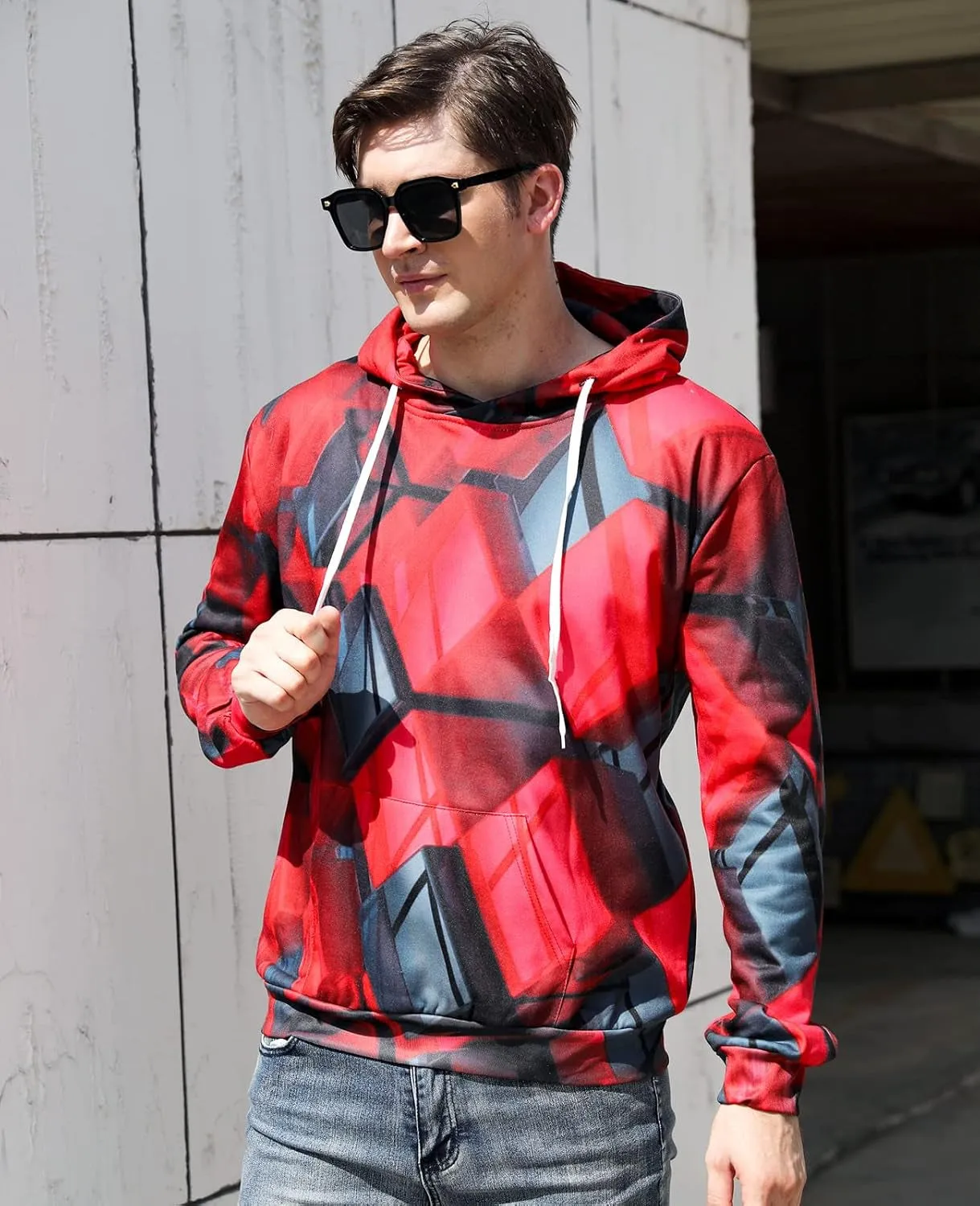 3D Graphic Color Block Hoodies for Men and Women - Thickened Long Sleeve Sweatshirt with Drawstring and Large Pocket