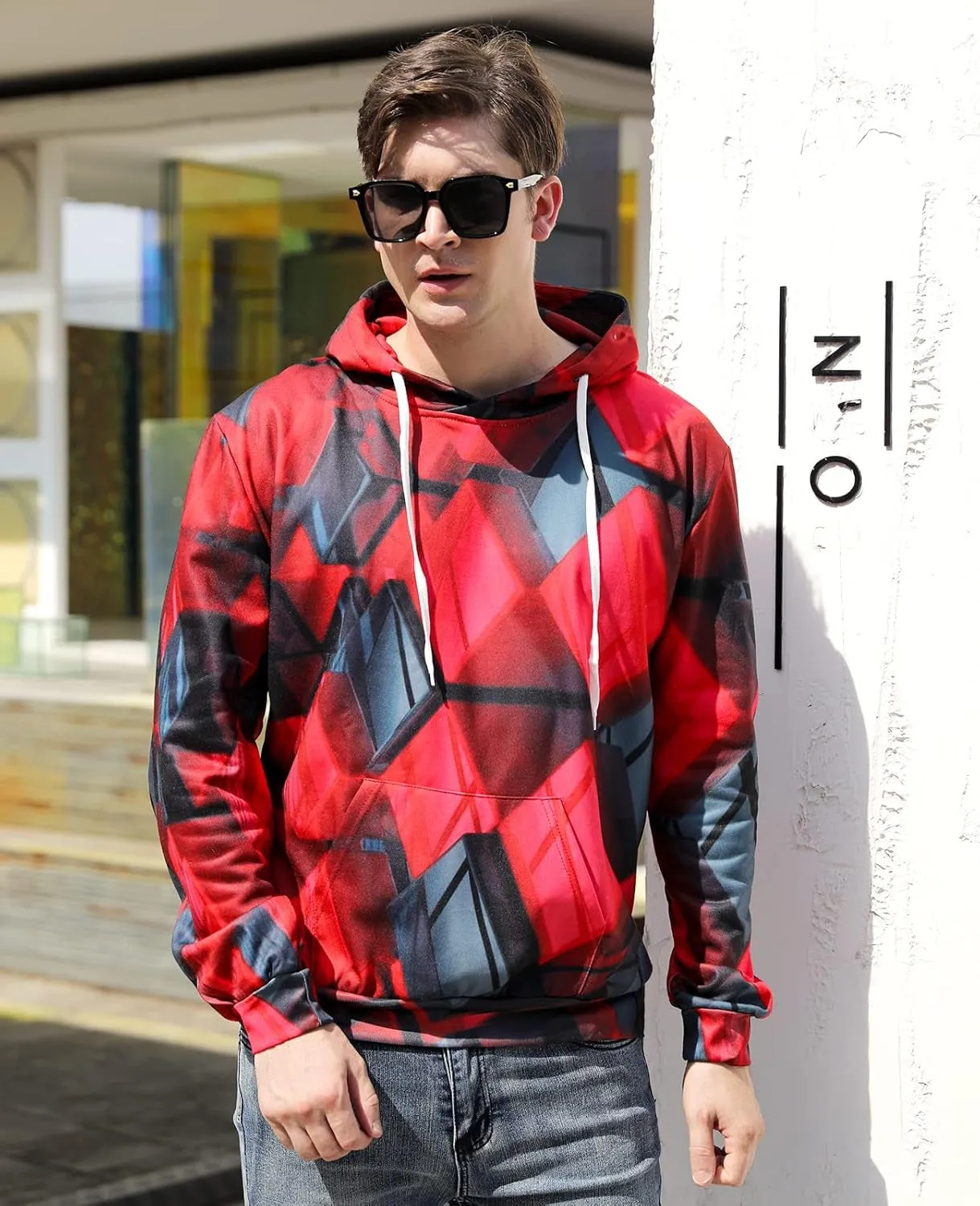 3D Graphic Color Block Hoodies for Men and Women - Thickened Long Sleeve Sweatshirt with Drawstring and Large Pocket