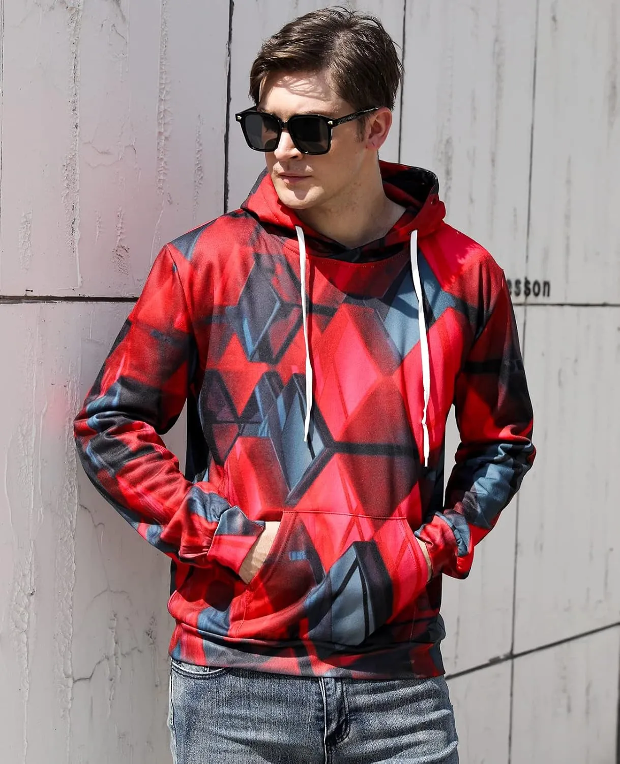 3D Graphic Color Block Hoodies for Men and Women - Thickened Long Sleeve Sweatshirt with Drawstring and Large Pocket