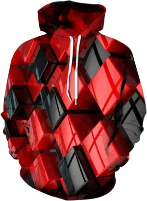3D Graphic Color Block Hoodies for Men and Women - Thickened Long Sleeve Sweatshirt with Drawstring and Large Pocket