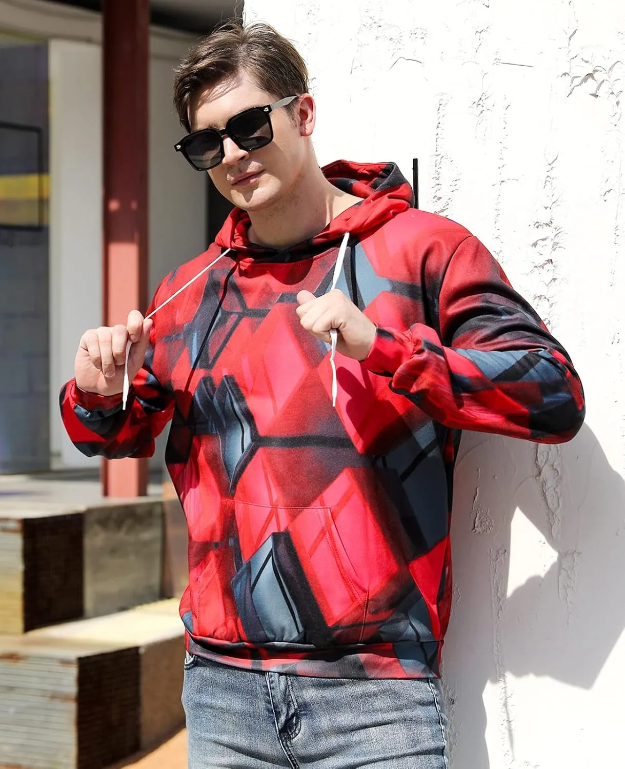 3D Graphic Color Block Hoodies for Men and Women - Thickened Long Sleeve Sweatshirt with Drawstring and Large Pocket