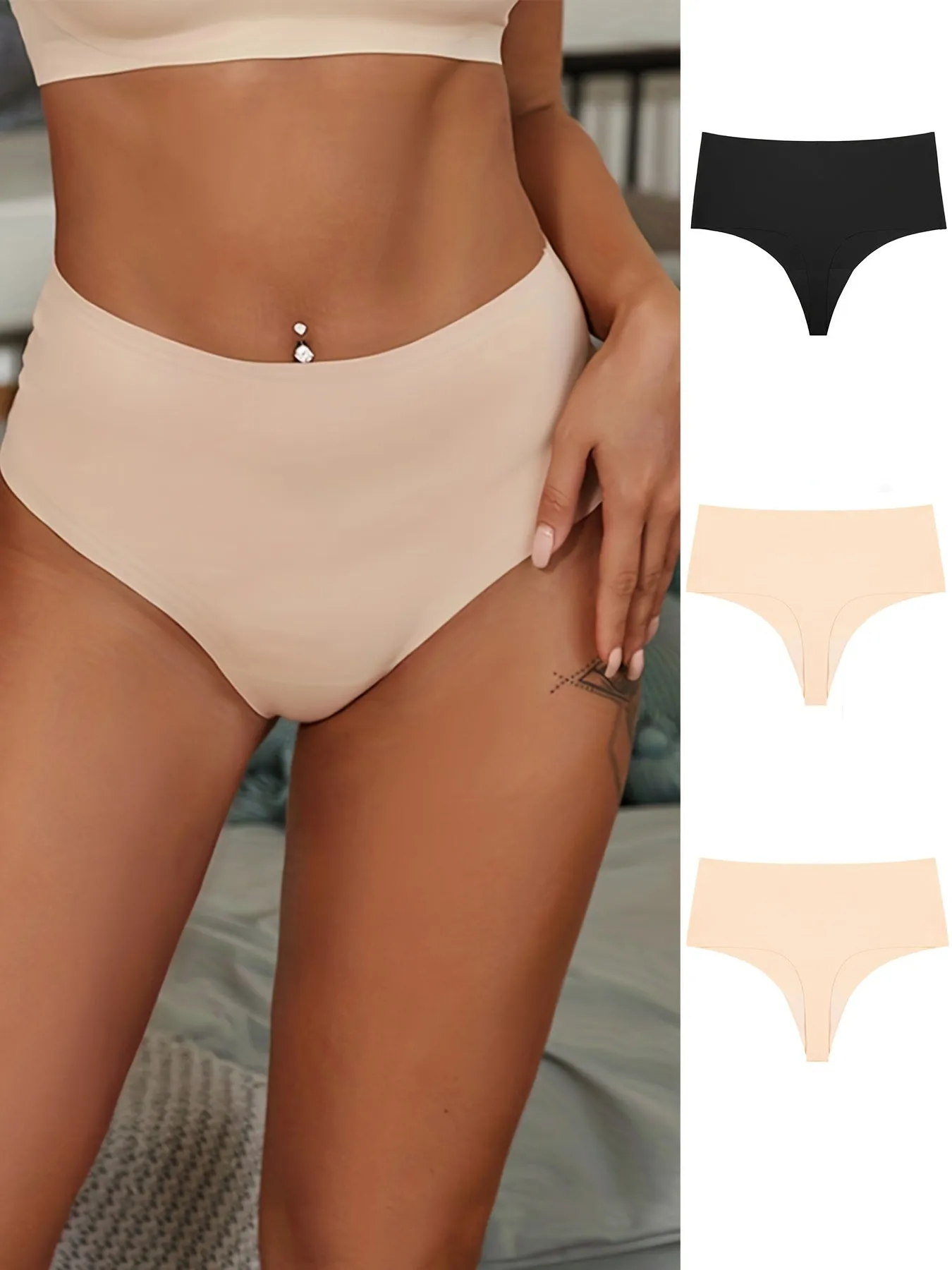 3pcs Seamless Thongs, Soft Stretchy Panties, Women's Lingerie