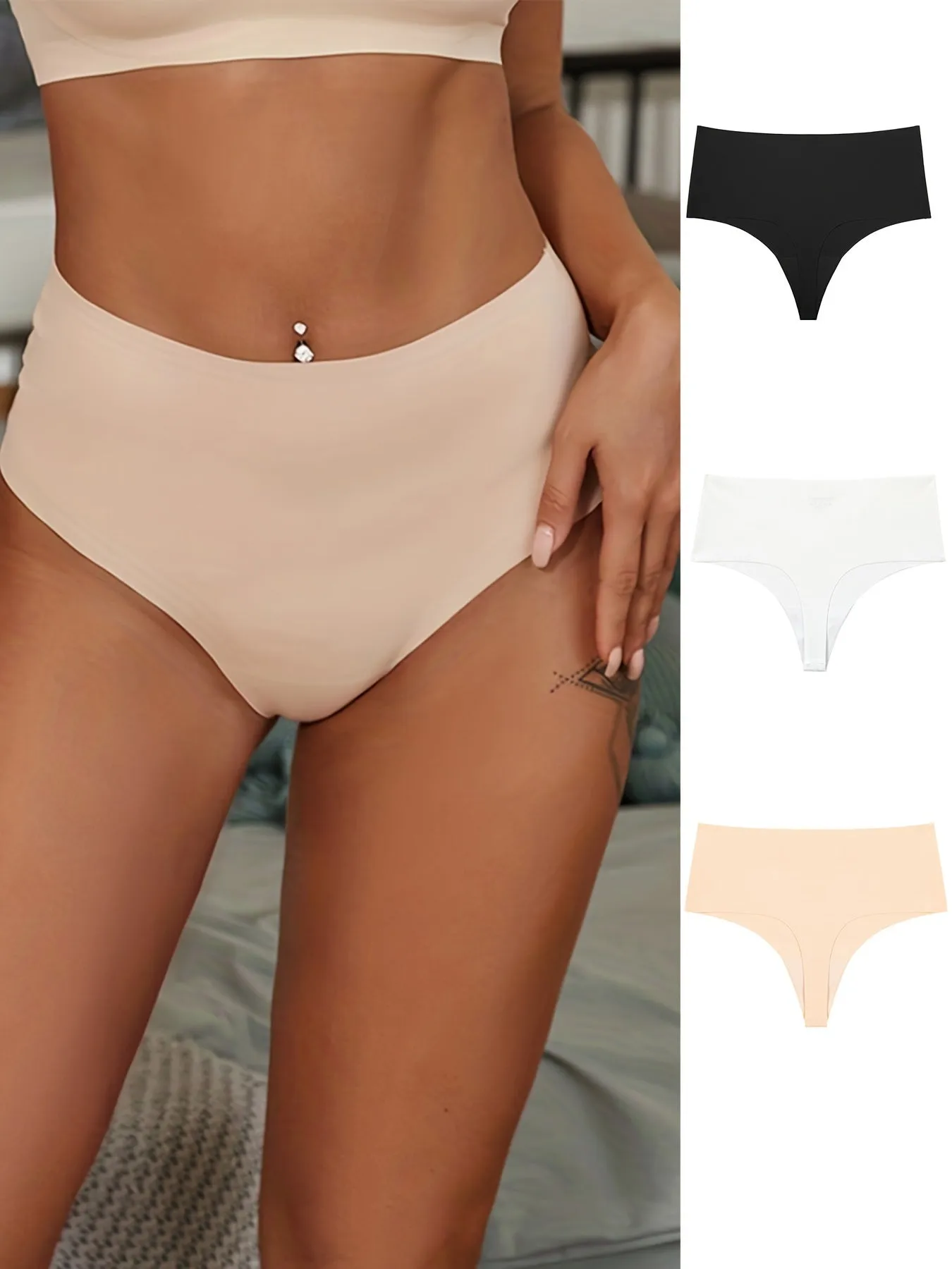 3pcs Seamless Thongs, Soft Stretchy Panties, Women's Lingerie