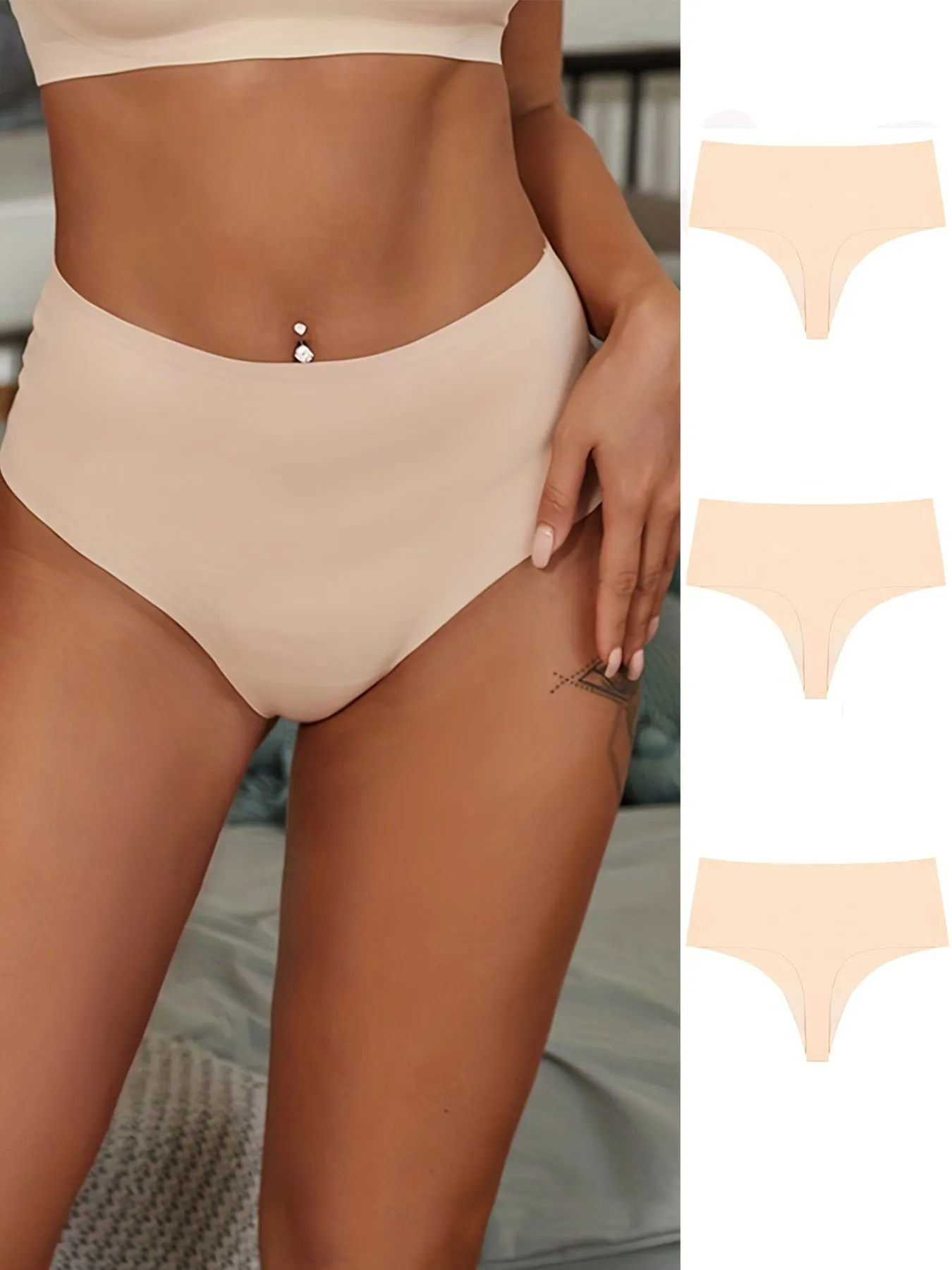 3pcs Seamless Thongs, Soft Stretchy Panties, Women's Lingerie