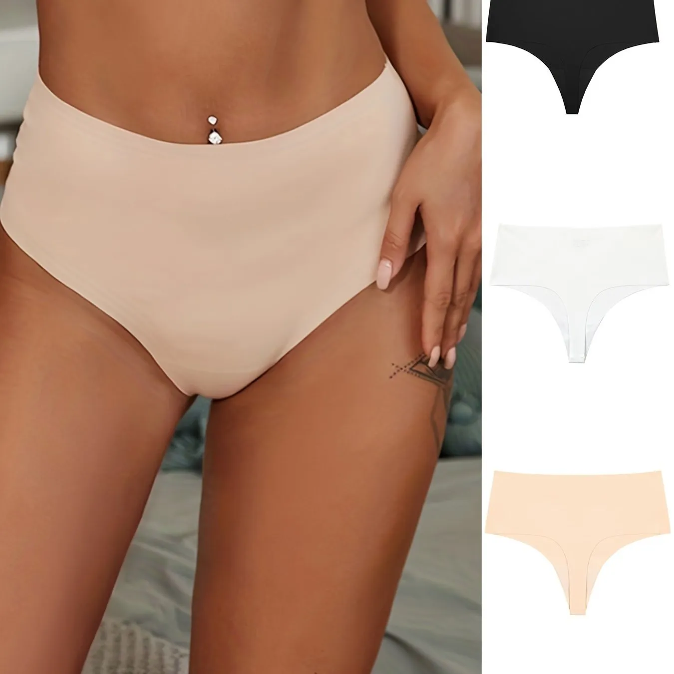 3pcs Seamless Thongs, Soft Stretchy Panties, Women's Lingerie