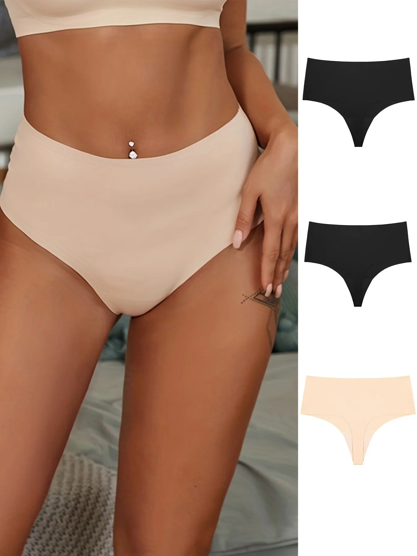3pcs Seamless Thongs, Soft Stretchy Panties, Women's Lingerie