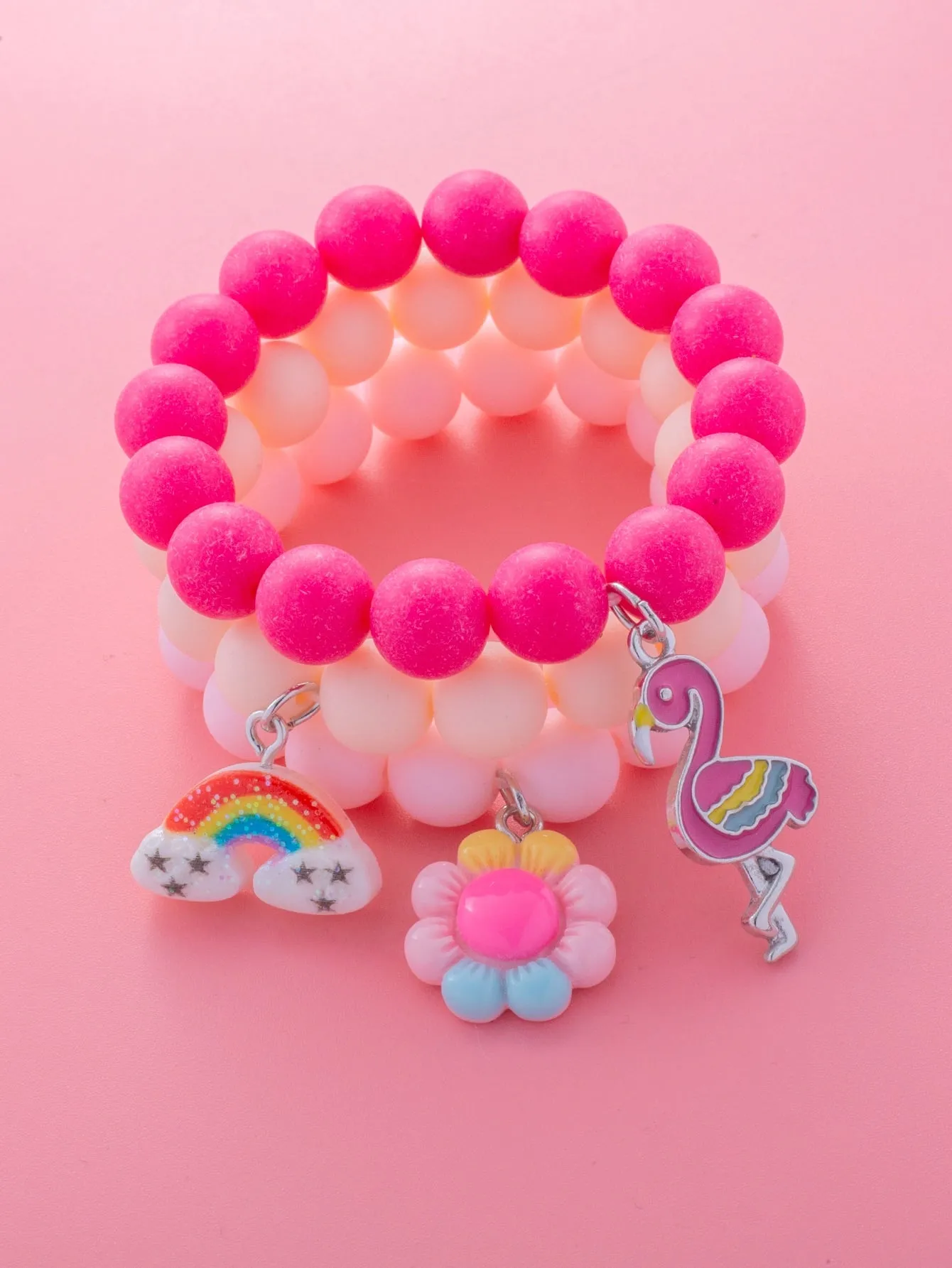 3pcs/set Cute Cartoon Flamingo & Rainbow Decor Bracelet For Girls Kids Bracelet