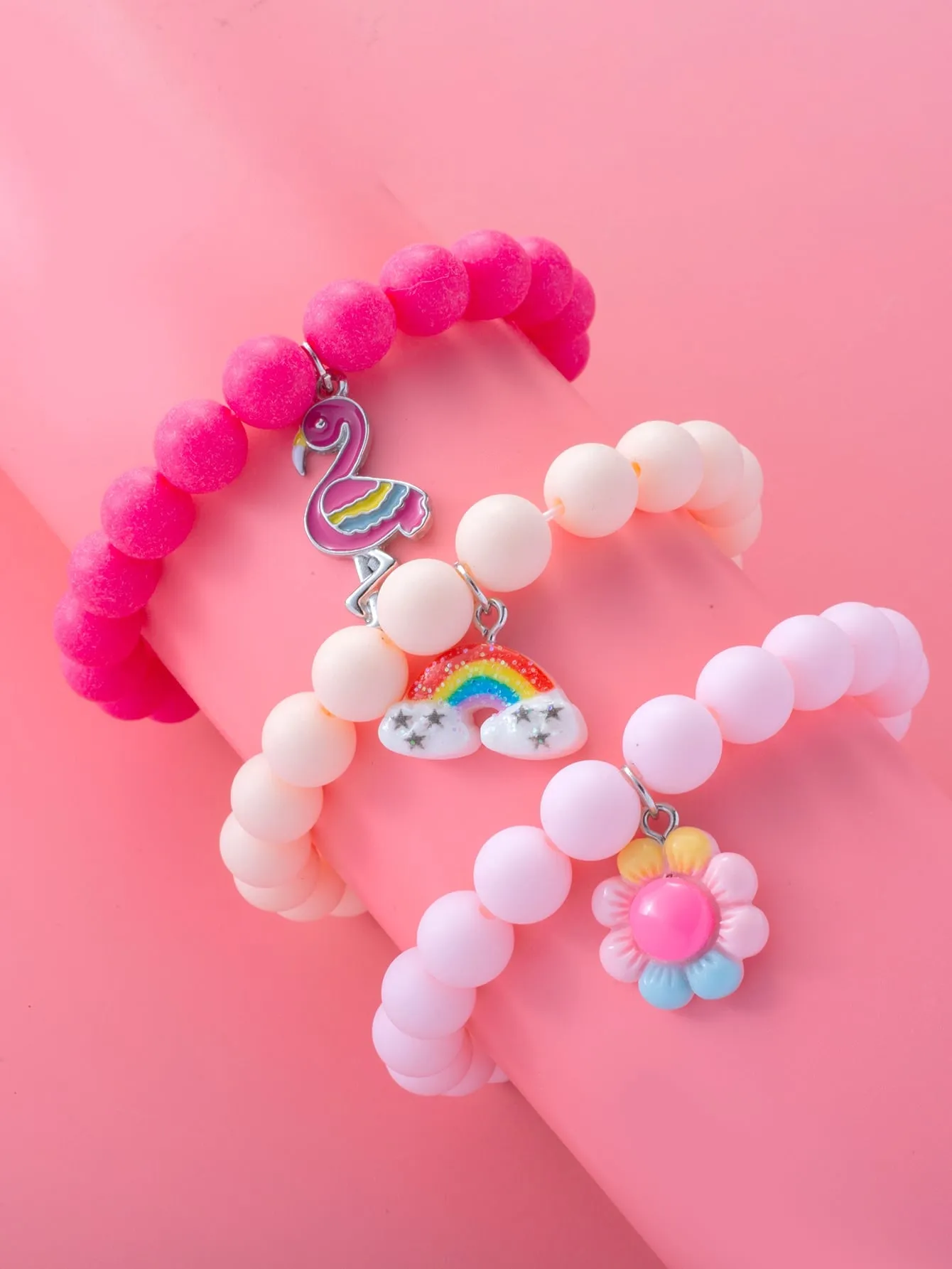 3pcs/set Cute Cartoon Flamingo & Rainbow Decor Bracelet For Girls Kids Bracelet