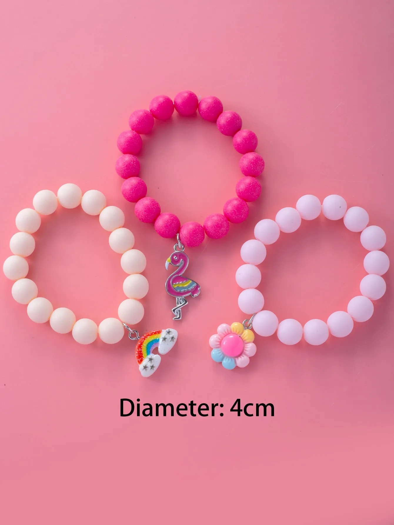 3pcs/set Cute Cartoon Flamingo & Rainbow Decor Bracelet For Girls Kids Bracelet