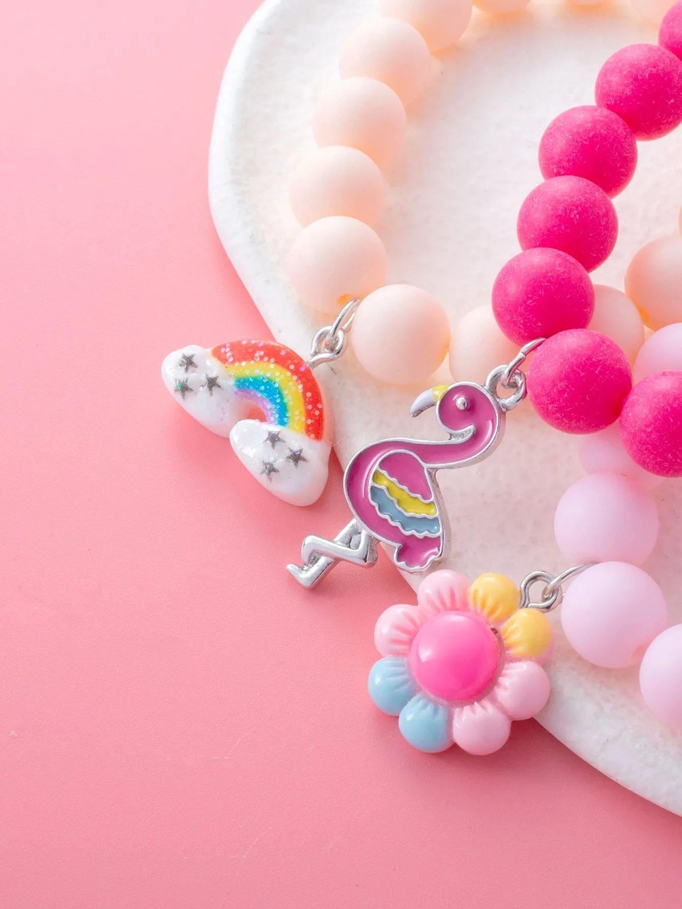 3pcs/set Cute Cartoon Flamingo & Rainbow Decor Bracelet For Girls Kids Bracelet