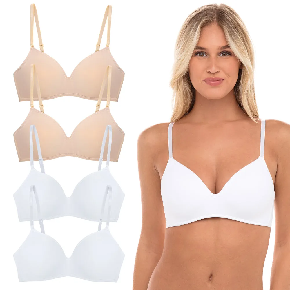 4 Pack Soft Foam Wireless T-Shirt Bra
