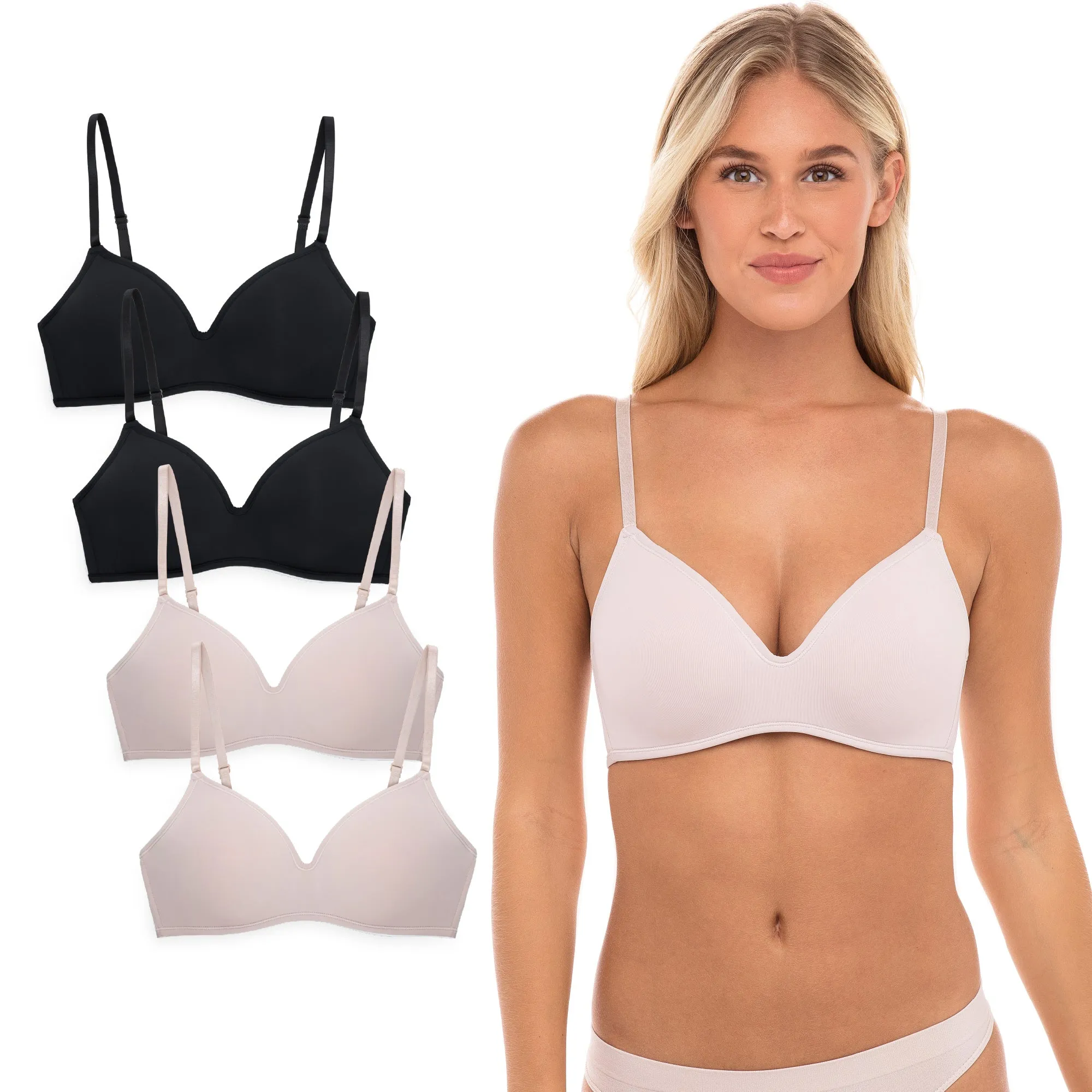 4 Pack Soft Foam Wireless T-Shirt Bra