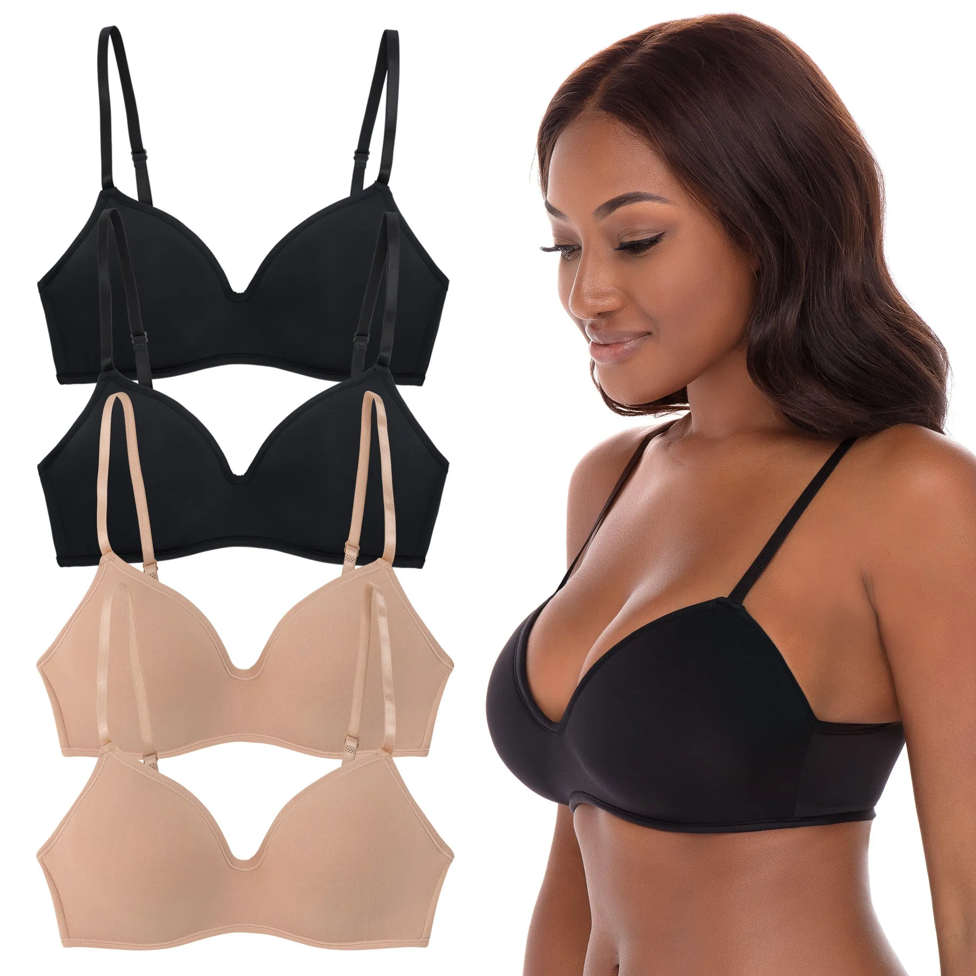 4 Pack Soft Foam Wireless T-Shirt Bra