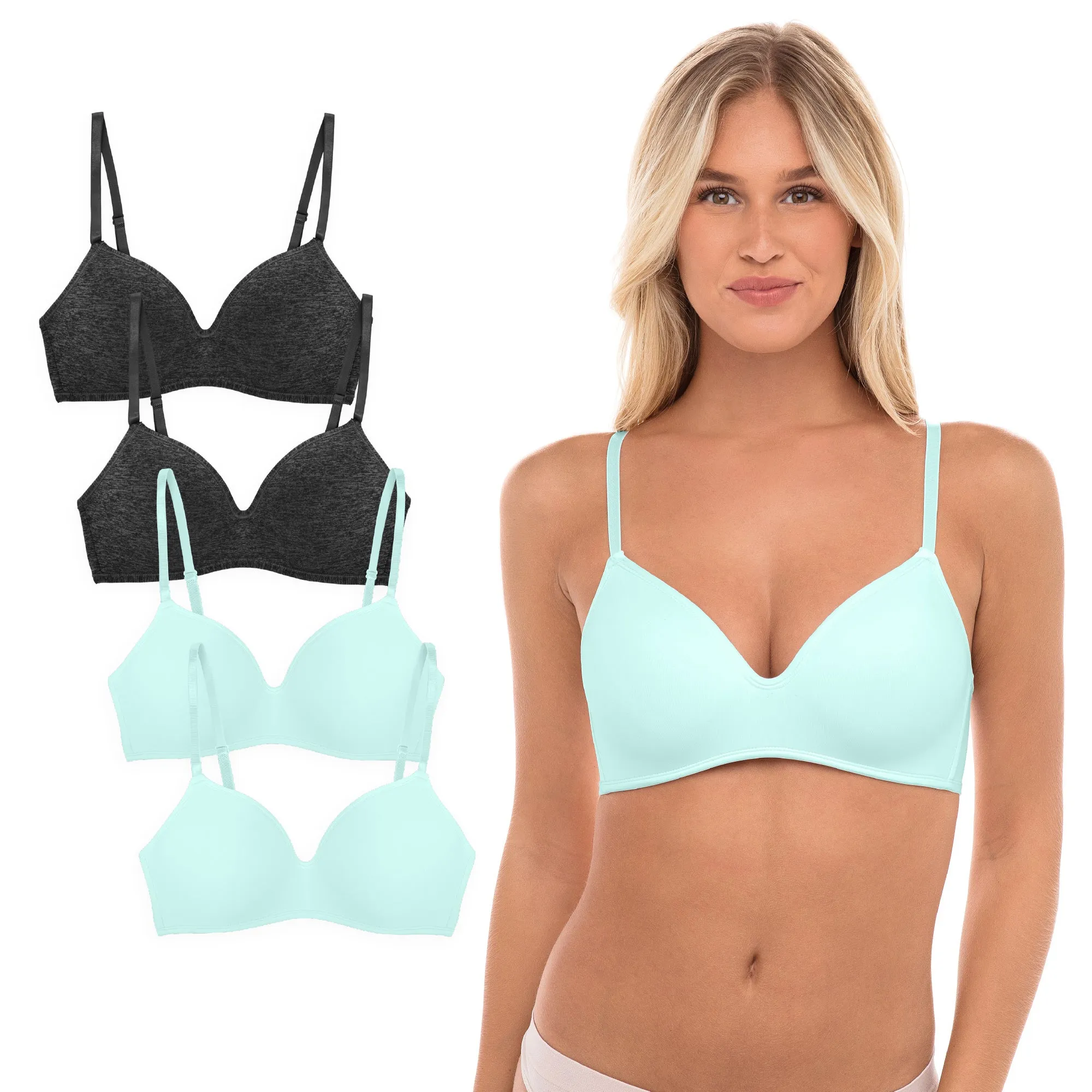 4 Pack Soft Foam Wireless T-Shirt Bra