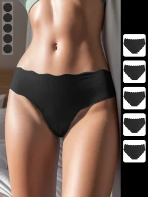 5pcs Scallop Trim Briefs | Comfy & Seamless Panties