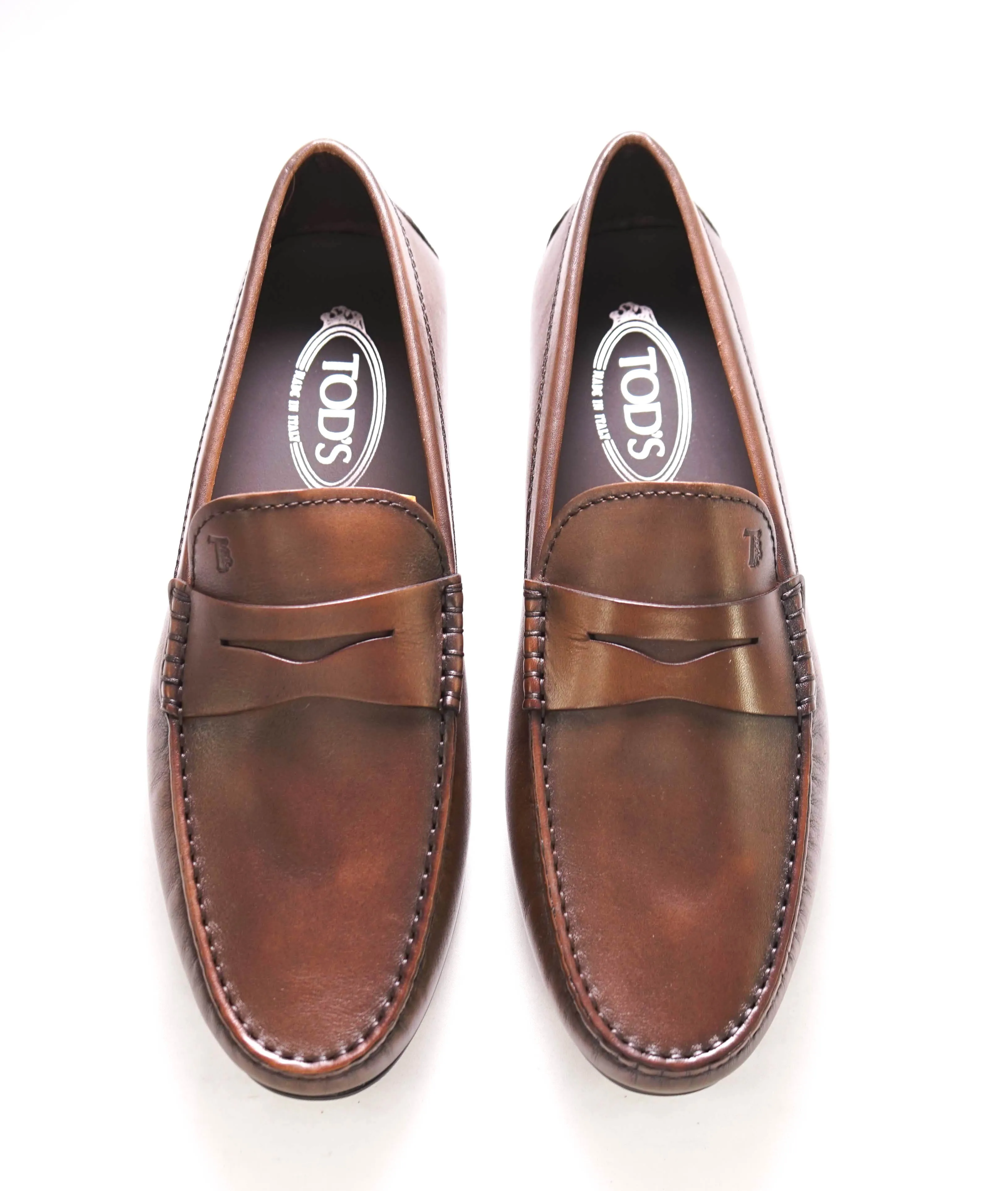 $675 TOD’S - Brown "CITY MOCCASIN" Leather LOGO Vamp Loafer - (8 Tod's) 9 US
