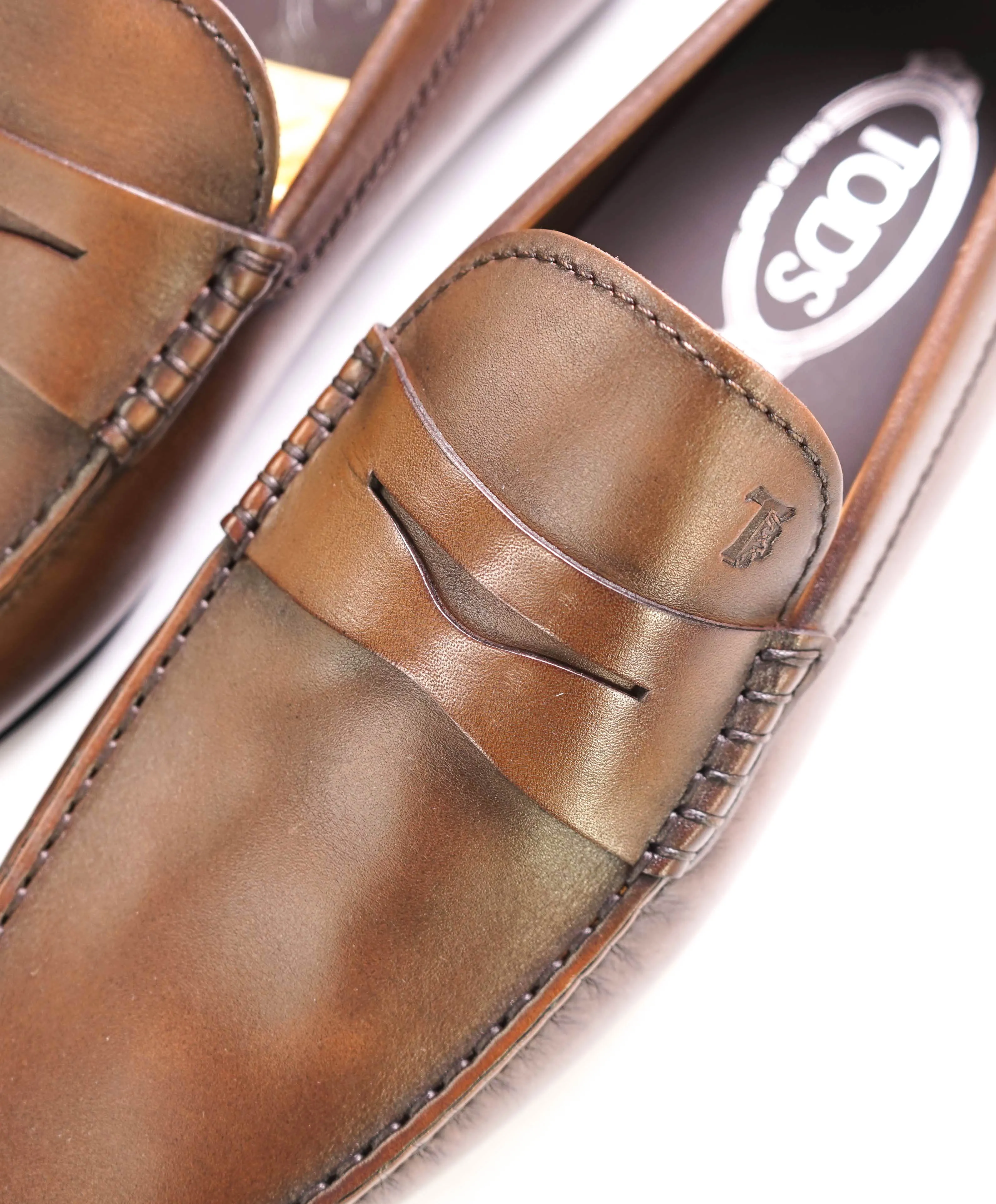 $675 TOD’S - Brown "CITY MOCCASIN" Leather LOGO Vamp Loafer - (8 Tod's) 9 US
