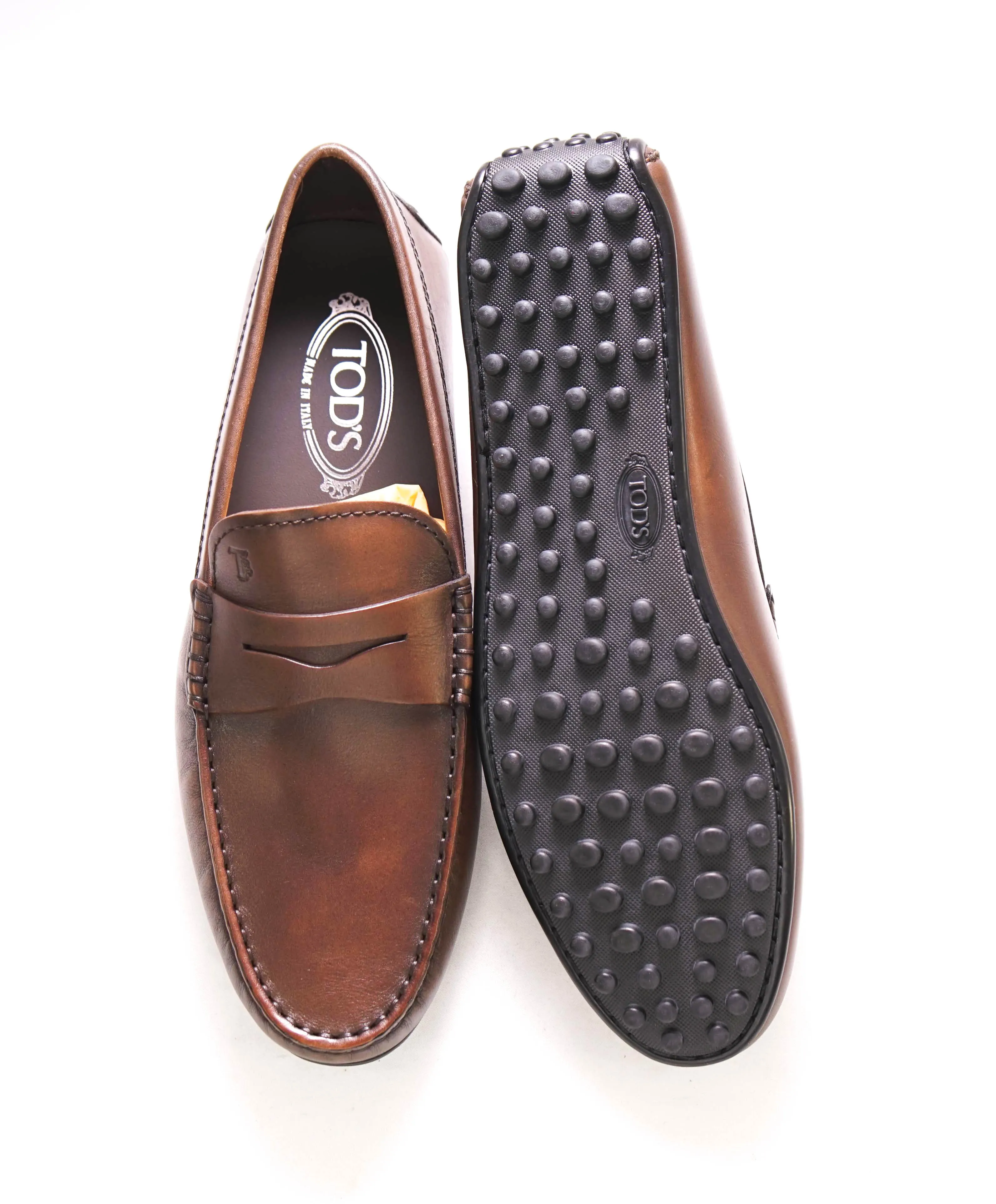 $675 TOD’S - Brown "CITY MOCCASIN" Leather LOGO Vamp Loafer - (8 Tod's) 9 US