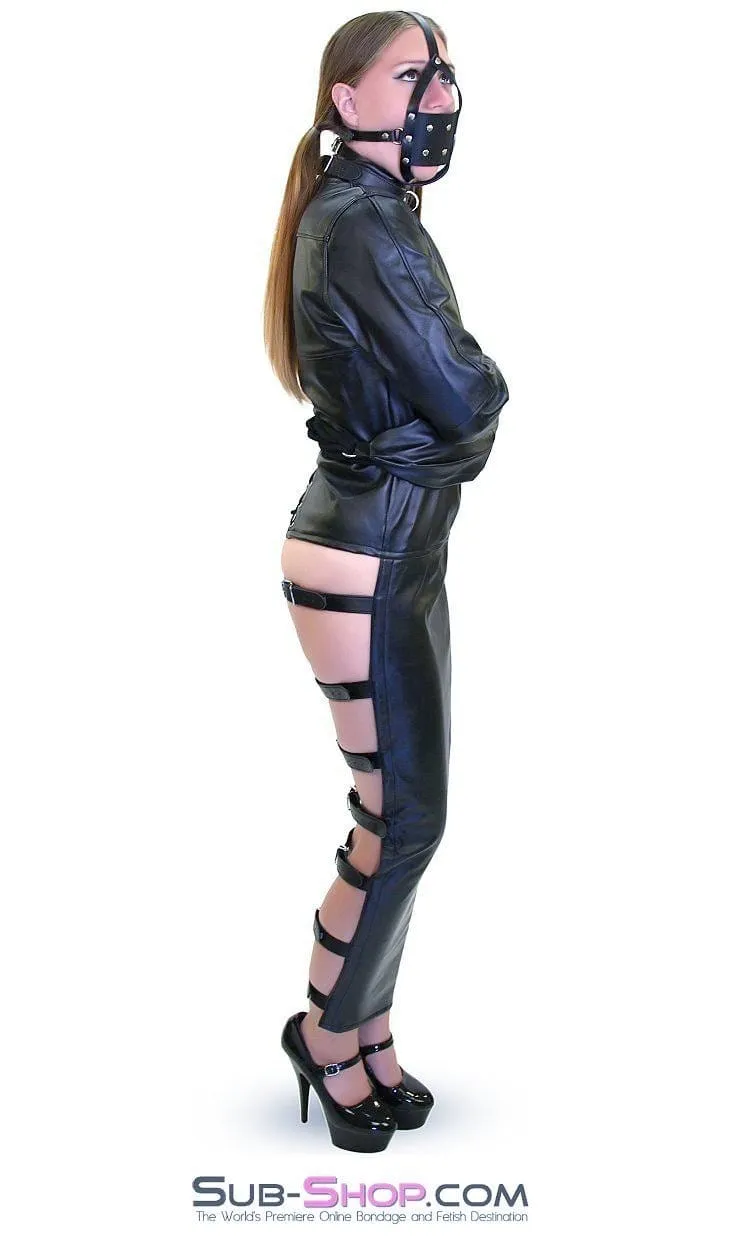 7850DL      Captured Beauty Faux Leather Straitjacket with Leg Binder