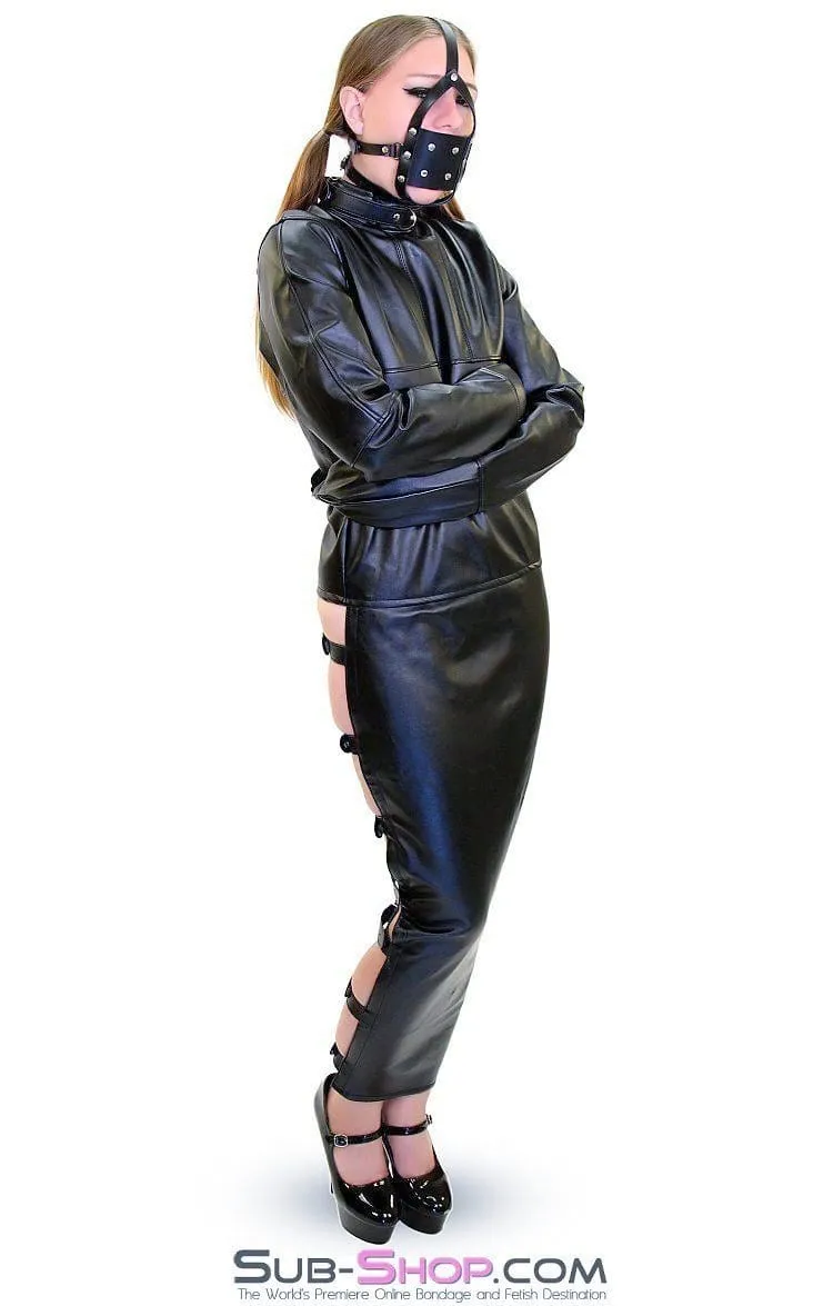 7850DL      Captured Beauty Faux Leather Straitjacket with Leg Binder