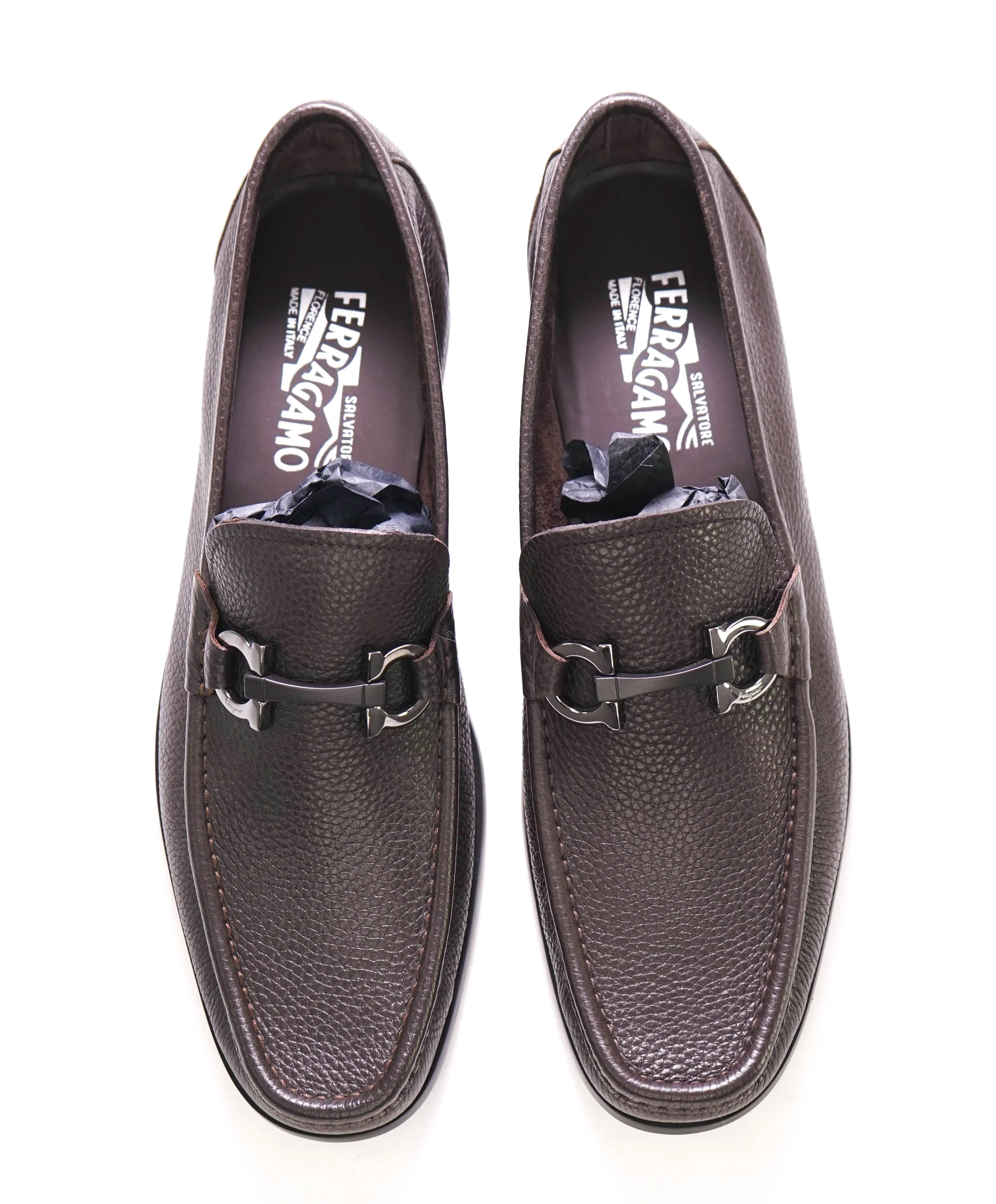 $850 SALVATORE FERRAGAMO - “GRANDIOSO" Gancini Bit Loafer Brown Leather - 10.5 D