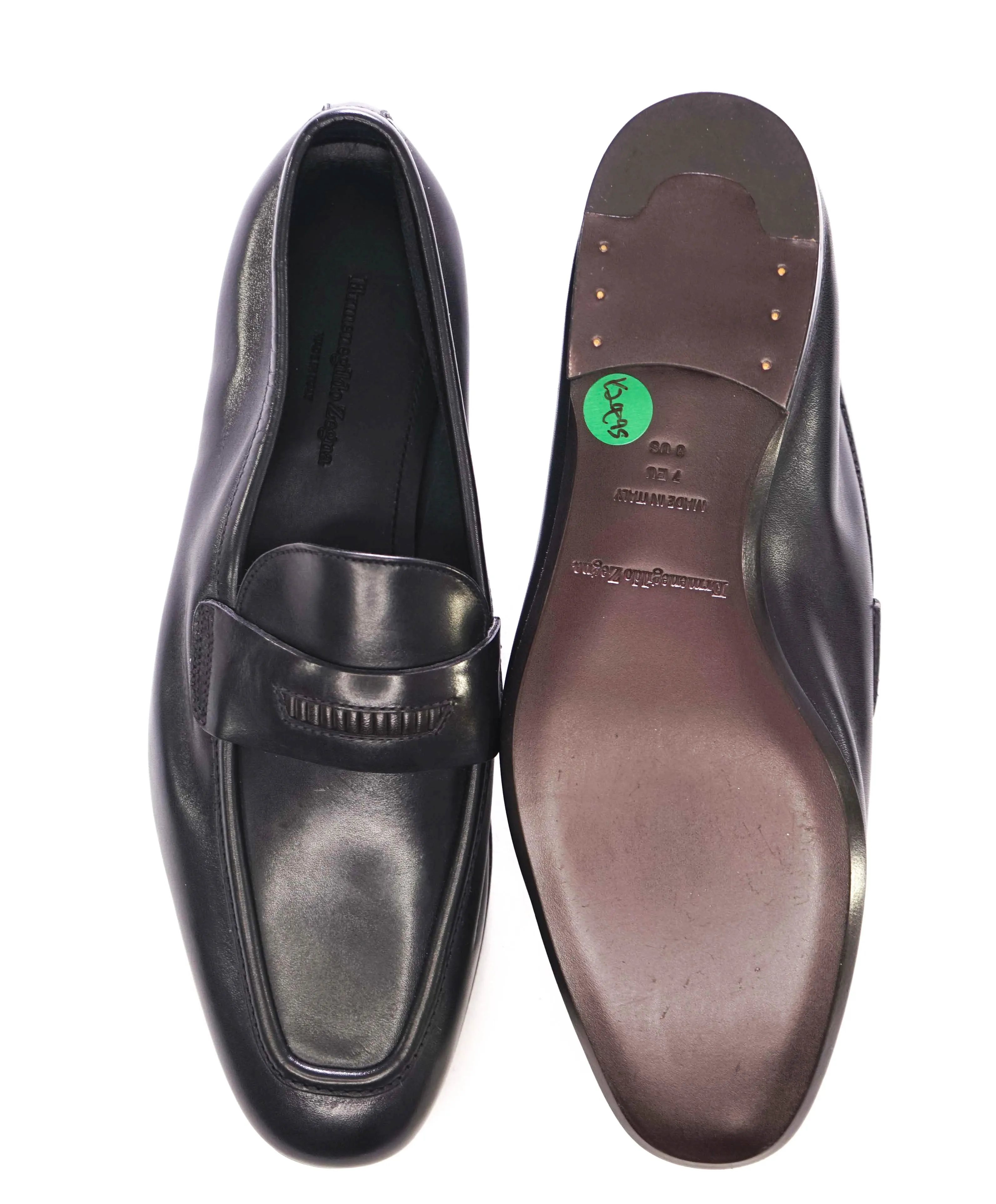 $960 ERMENEGILDO ZEGNA - Black Mock Penny Venetian Loafers - 8 US 7EU